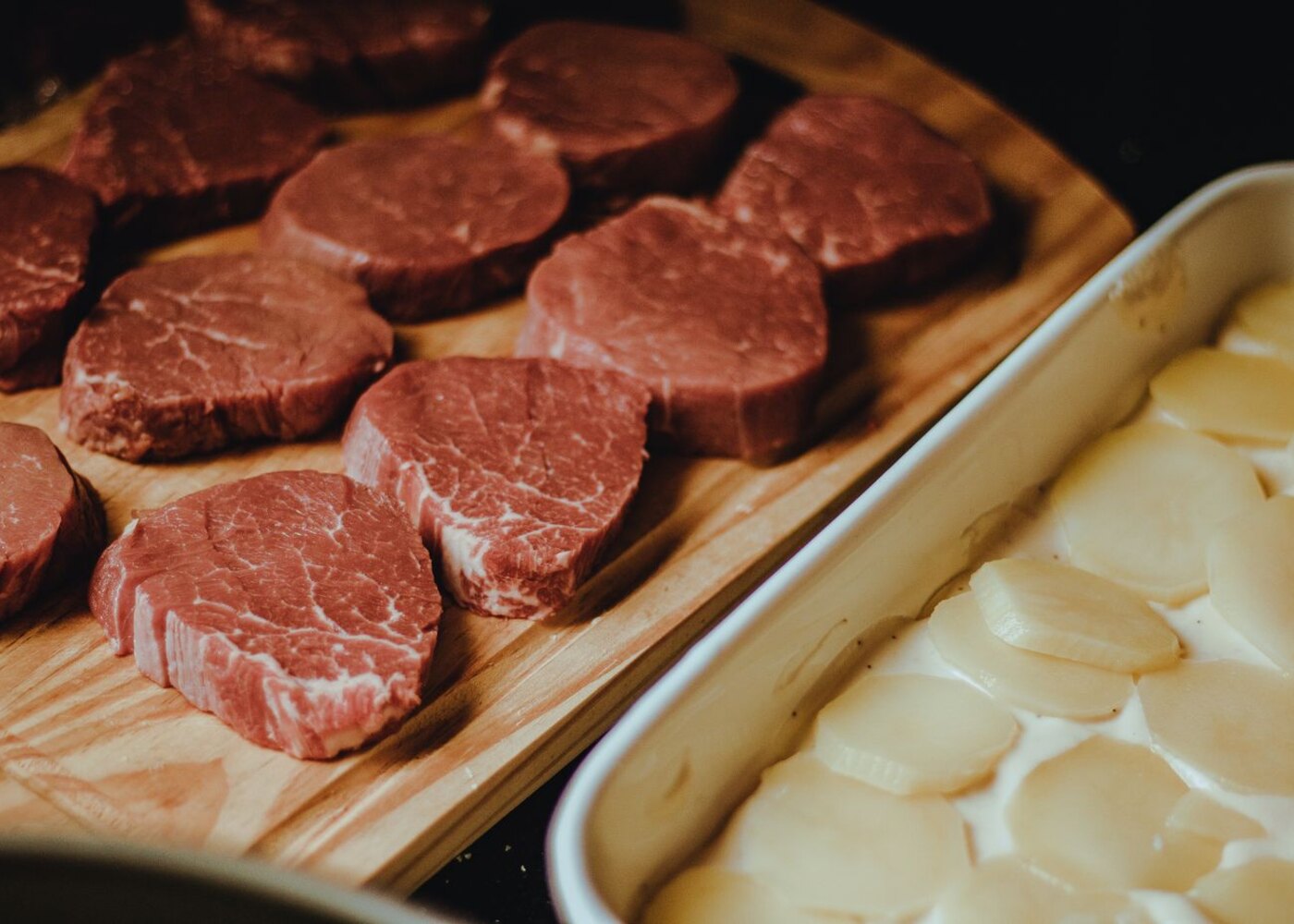 Close-up of assorted raw beef cuts